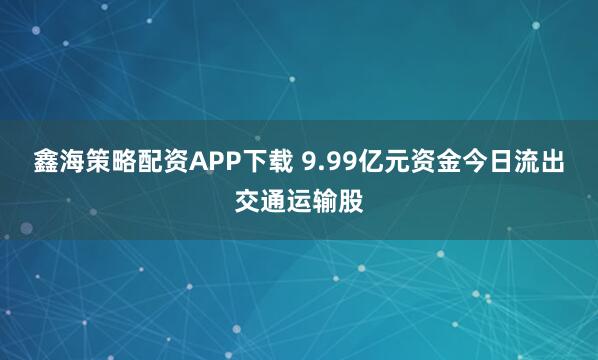 鑫海策略配资APP下载 9.99亿元资金今日流出交通运输股